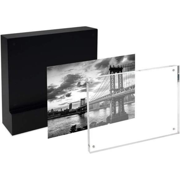 Black wood acrylic magnetic picture frame 4x6 tabletop photo display holder - Picture 4 of 7